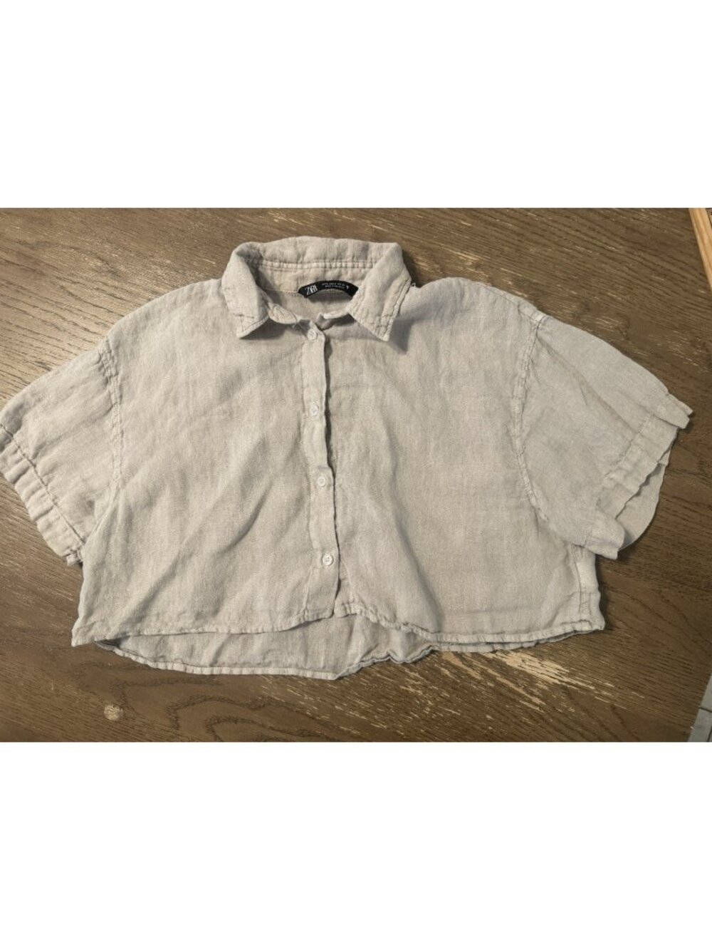 Zara Women Small Crop Button Linen Top Shirt Beige Coastal Resort Minimalist